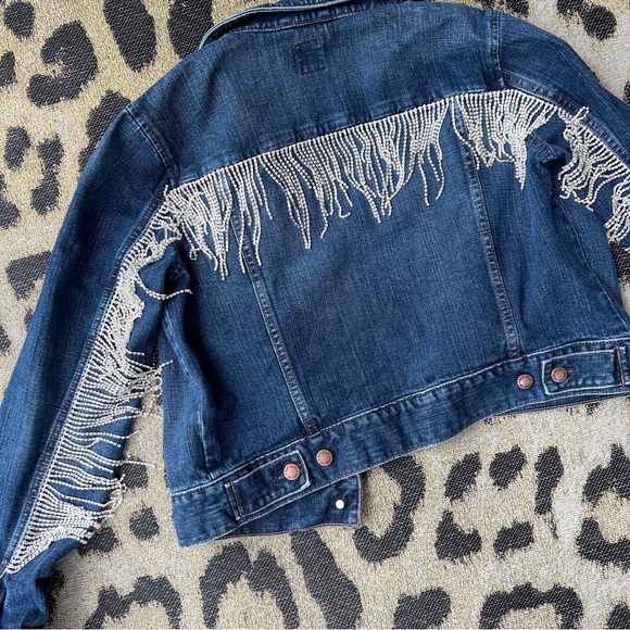 Upcycled Rhinestone Fringe Denim Jacket - Picture 8 of 11
